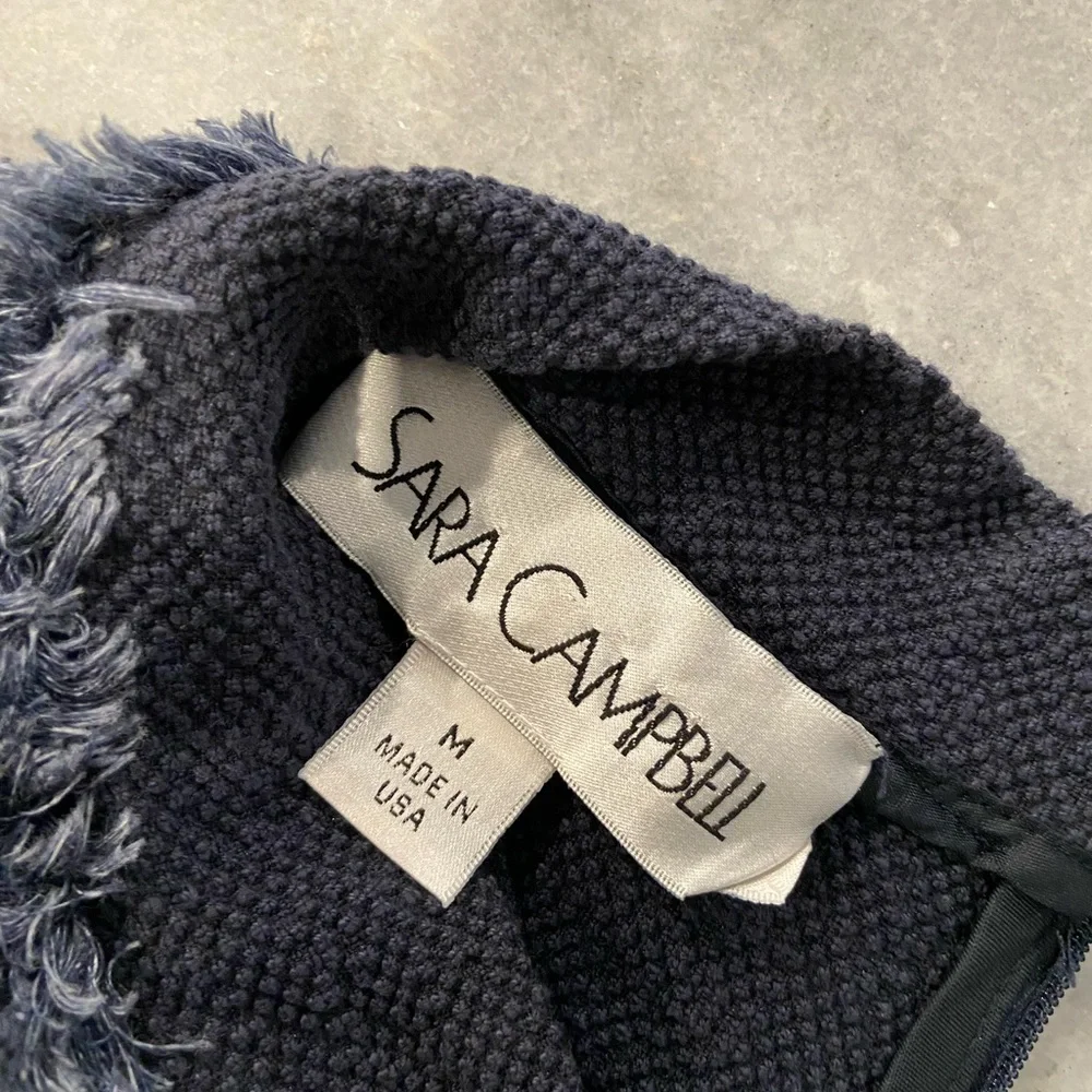 Sara Campbell Size M Navy Fringe Knit Top Made in USA Coastal Boucle Classic - Picture 7 of 11